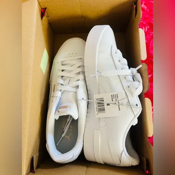 New Puma Women's White and Gold court Sneakers Size 8 - Picture 4 of 11